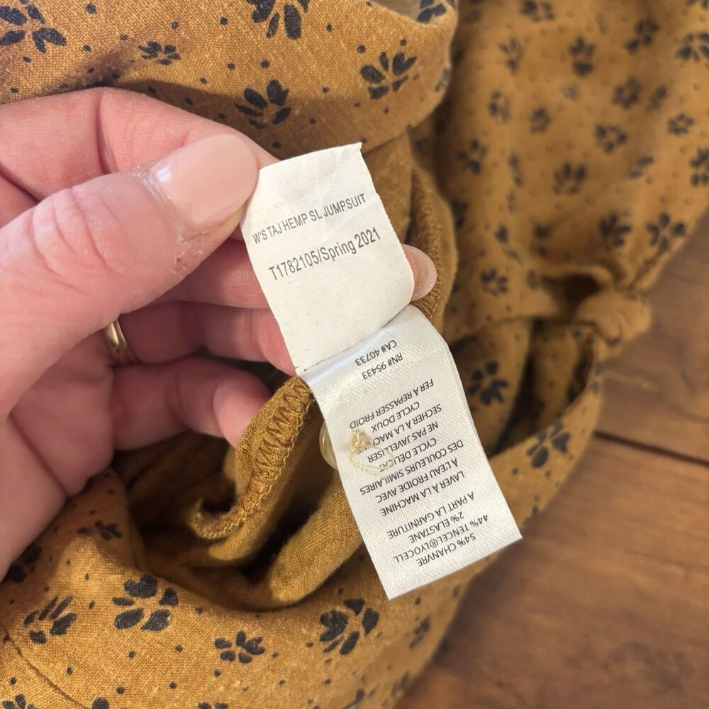 Toad & Co Taj Sleeveless Tie Front Hemp Cropped Wide Leg Jumpsuit Mustard Size M - Picture 10 of 10